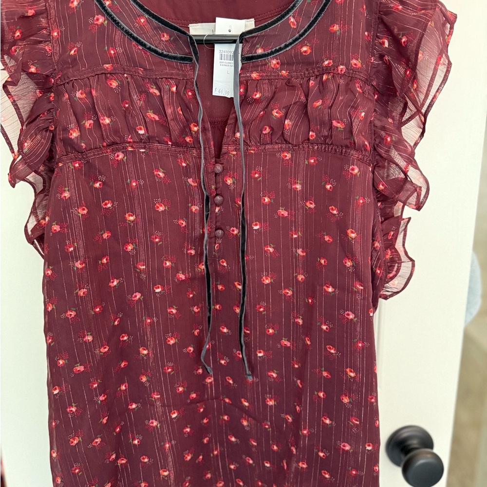 NWT LOFT Women's Ruffled Burgundy Top